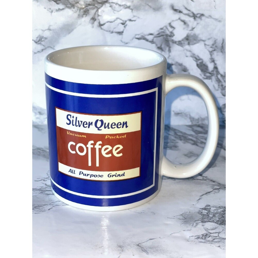 Advertising Silver Queen Blue Multi-color Coffee Cup Mug Houston Harvest 10 oz.